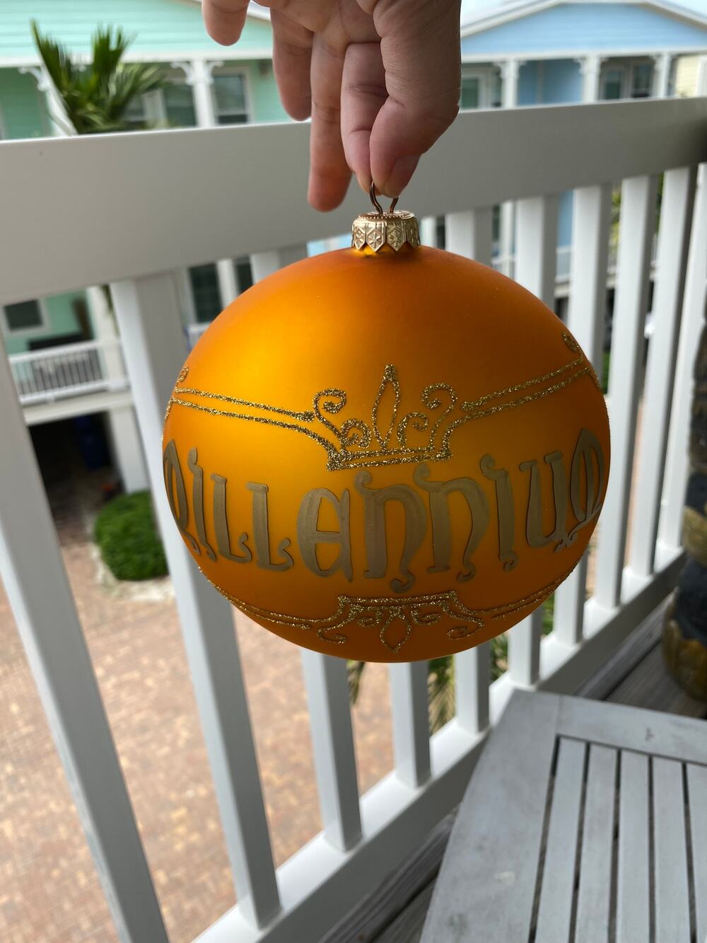 Vintage millennium glass XL Christmas tree ornament, 2000, Made in Poland, 6"